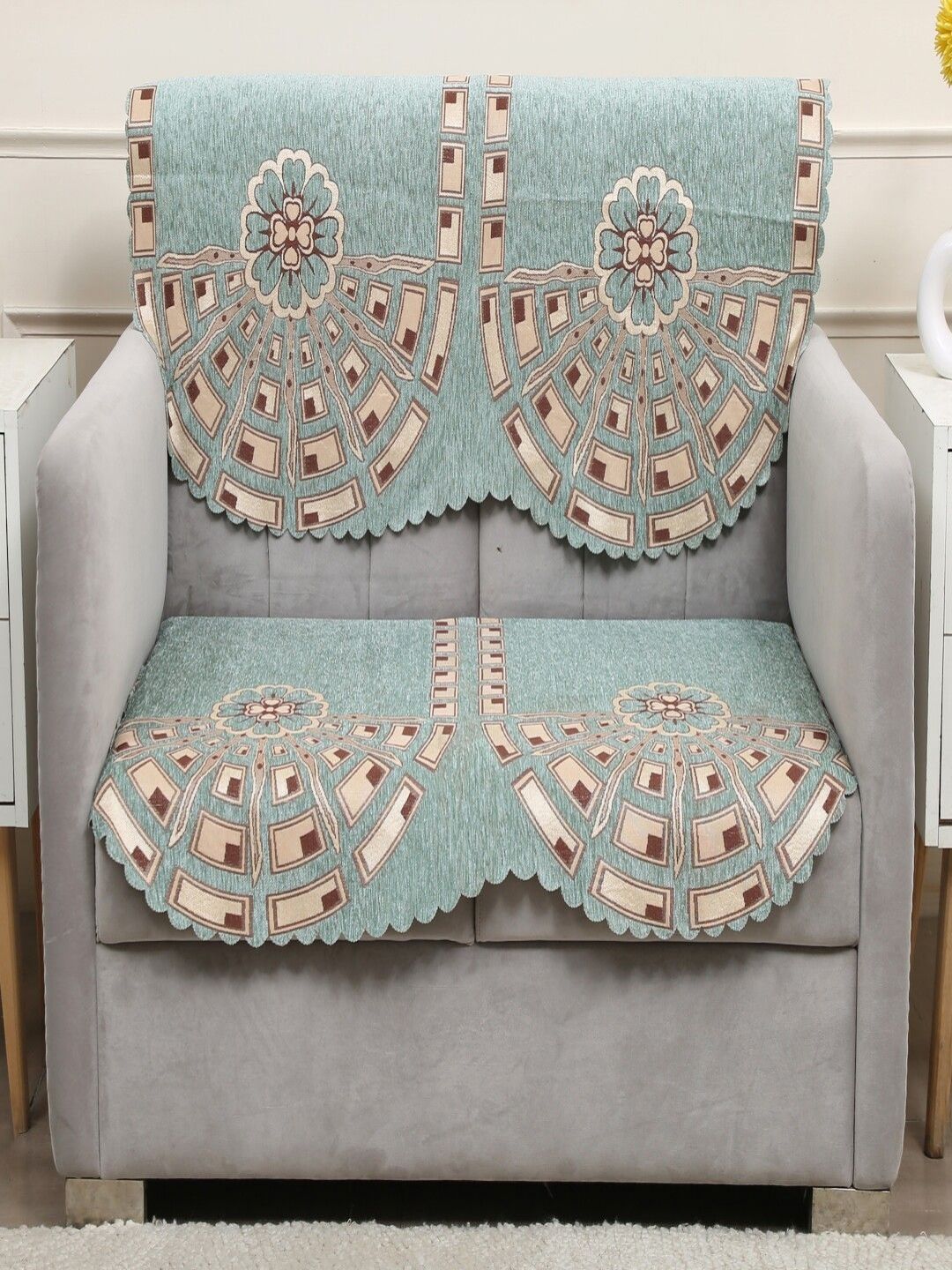 Fashion Throw Green Floral Jacquard Washable 2PC Straight 2 Seater Sofa Cover-