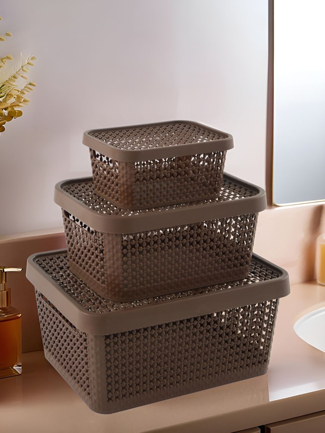 Aura 3 Pieces Brown Regular Tote Basket Organisers