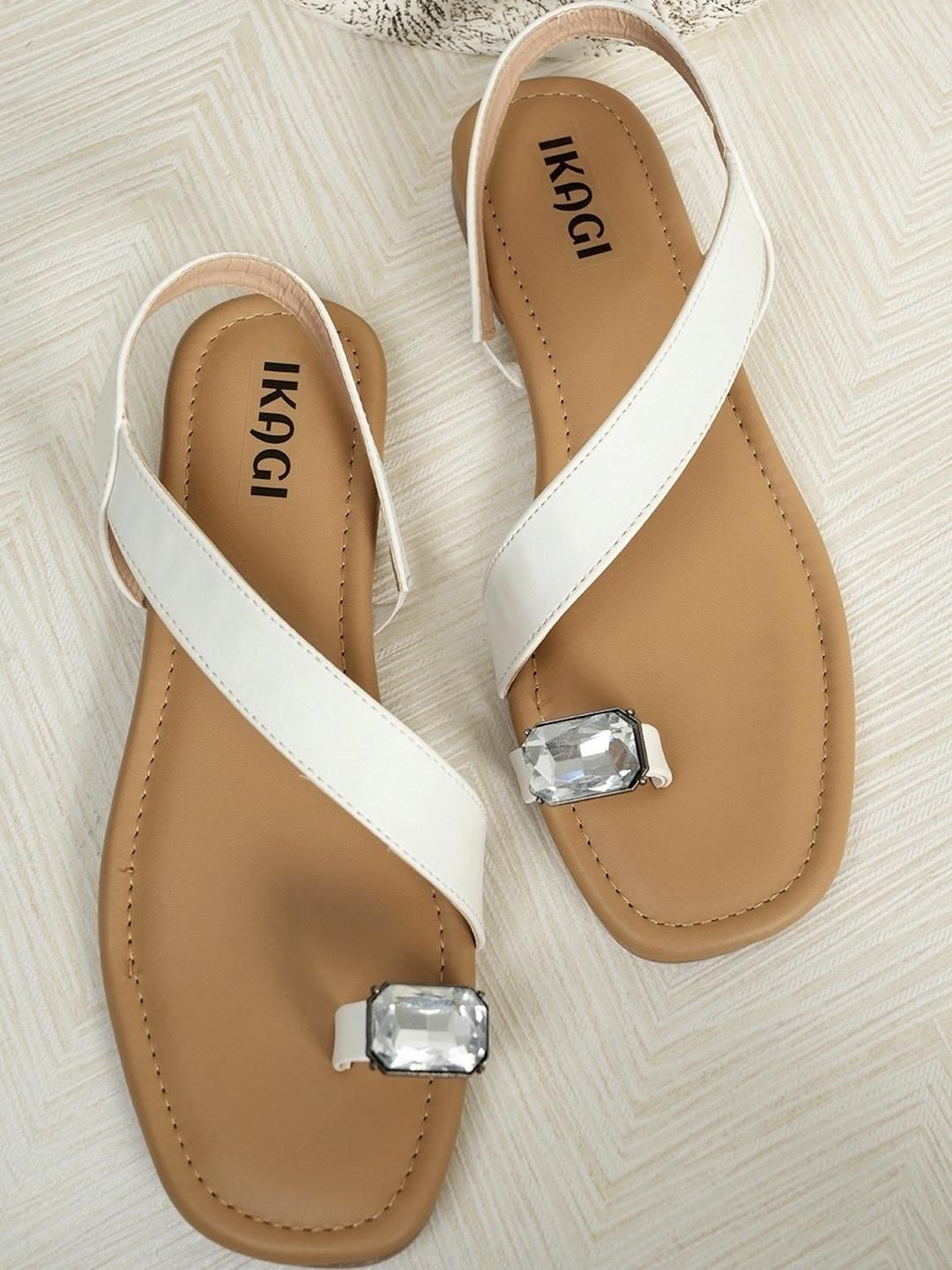 IKAGI Women Stone Studded One Toe Flats