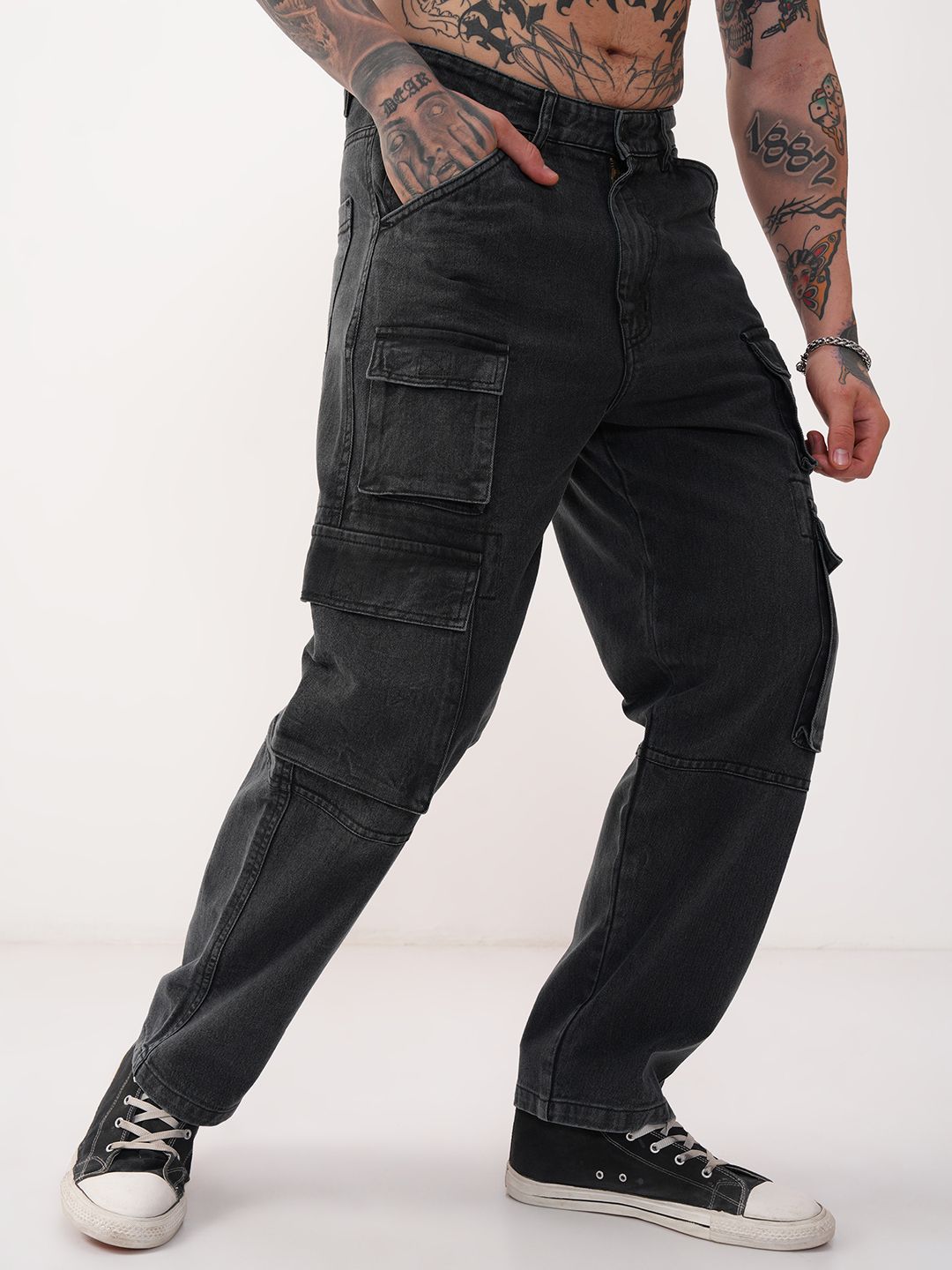 HIGHLANDER  Men Grey Baggy Fit Cargo Jeans