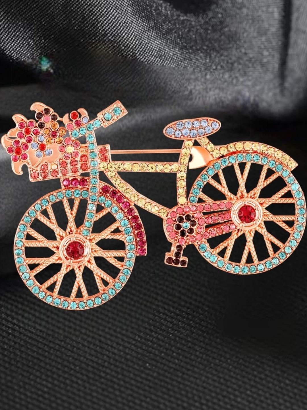 Mahi Mahi Women Multicoloured Plated Vintage Bicycle Lapel Pin
