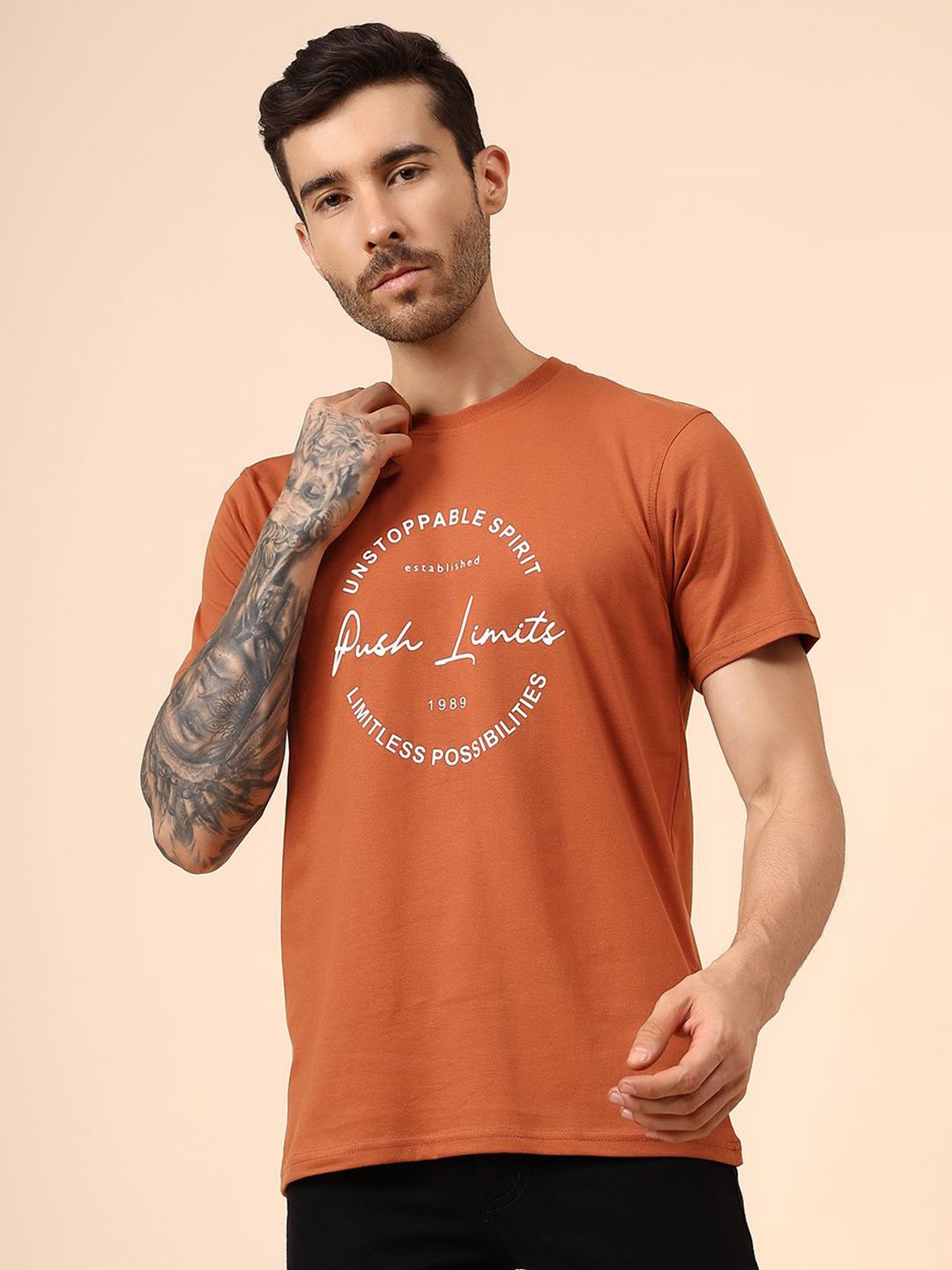 Cantabil Typography Printed Round Neck Short Sleeves Regular Fit T-shirt