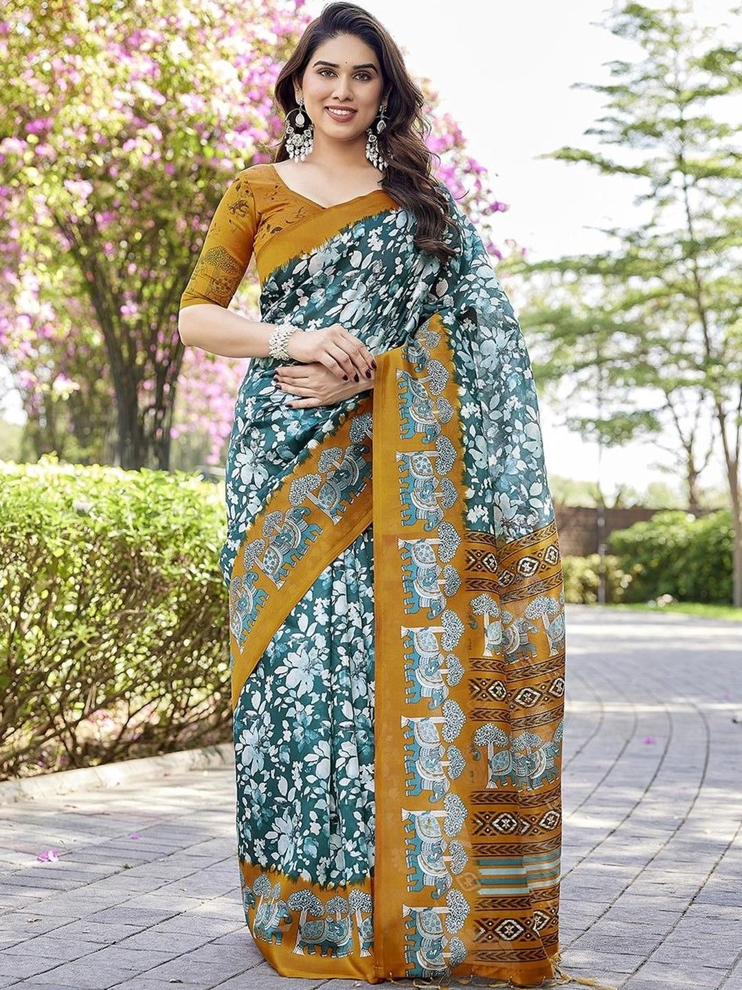 KALINI KALINI Turquoise Blue NA Art Silk Sarees