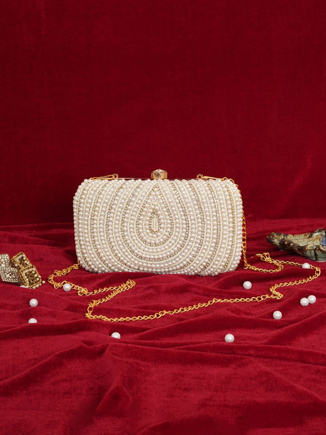 Anouk Embellished Box Clutch With Shoulder Strap