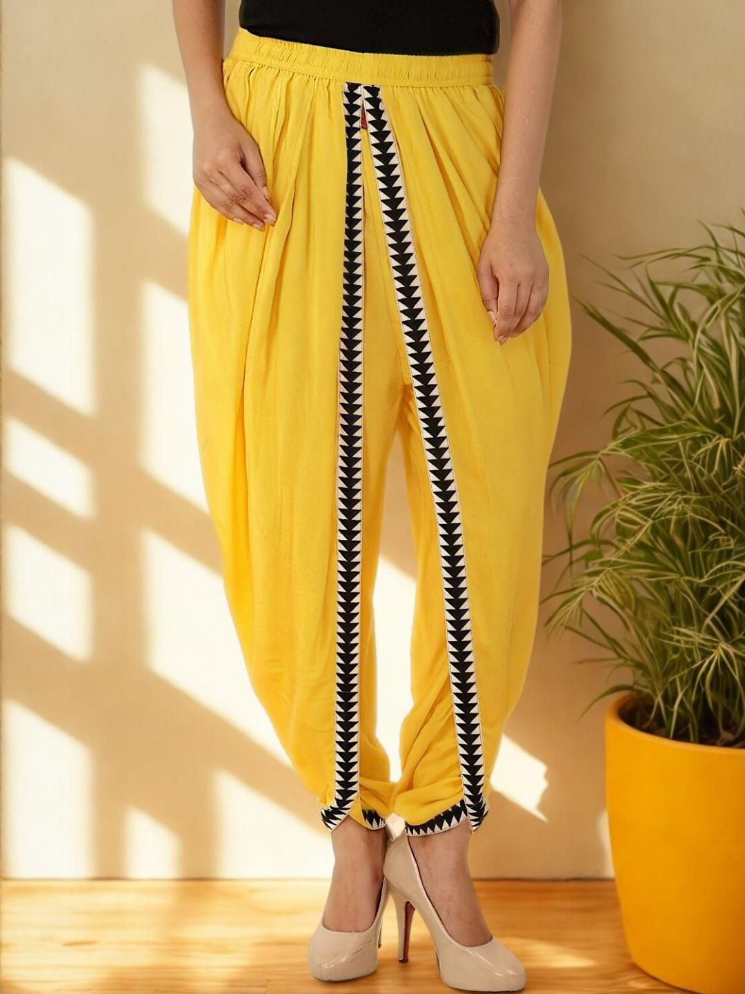 Vaidiki Yellow Solid Viscose Rayon Dhotis