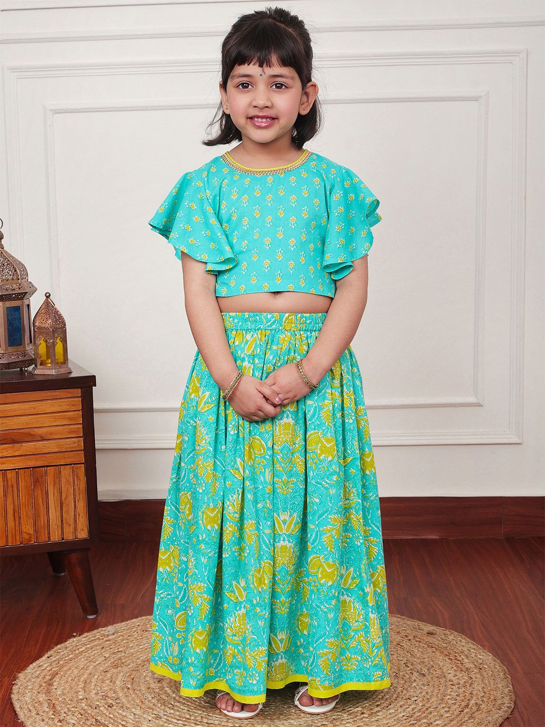 Campana Girls Printed Pure Cotton Ready to Wear Lehenga & Blouse
