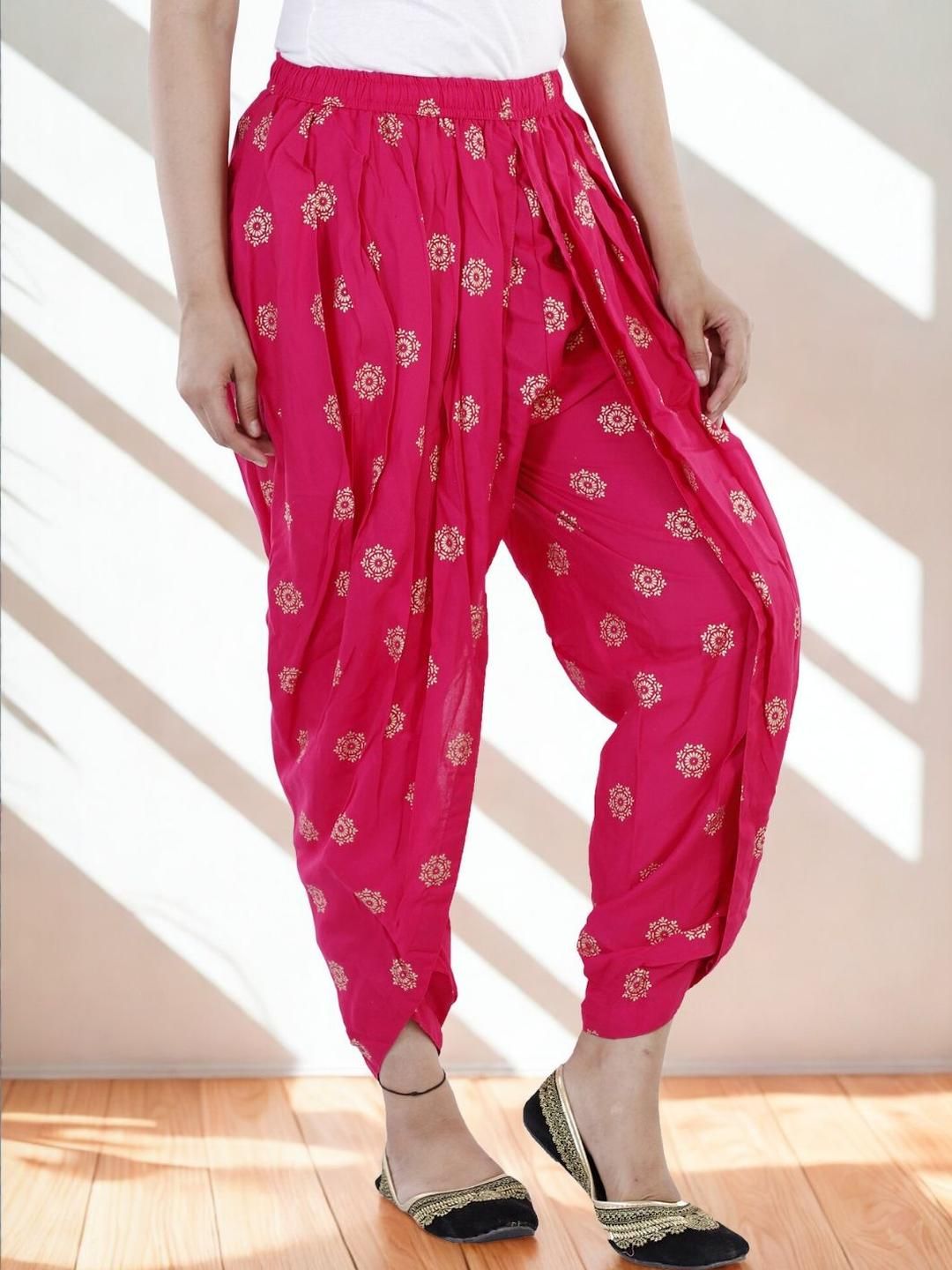 Vaidiki Pink Printed Viscose Rayon Dhotis