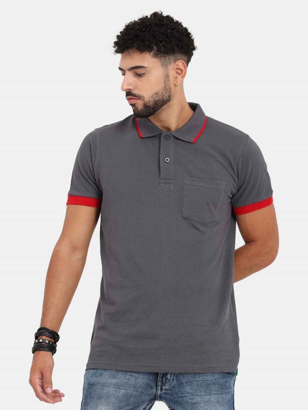 Masculino Latino Men Bio Finish Solid Polo Collar Cotton T-shirt