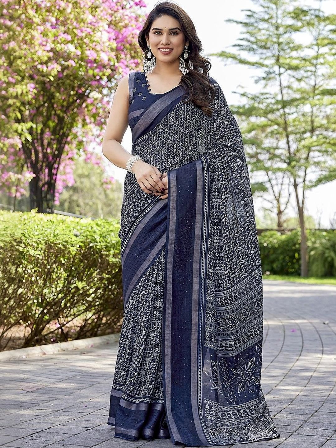 KALINI KALINI Navy Blue NA Silk Blend Sarees