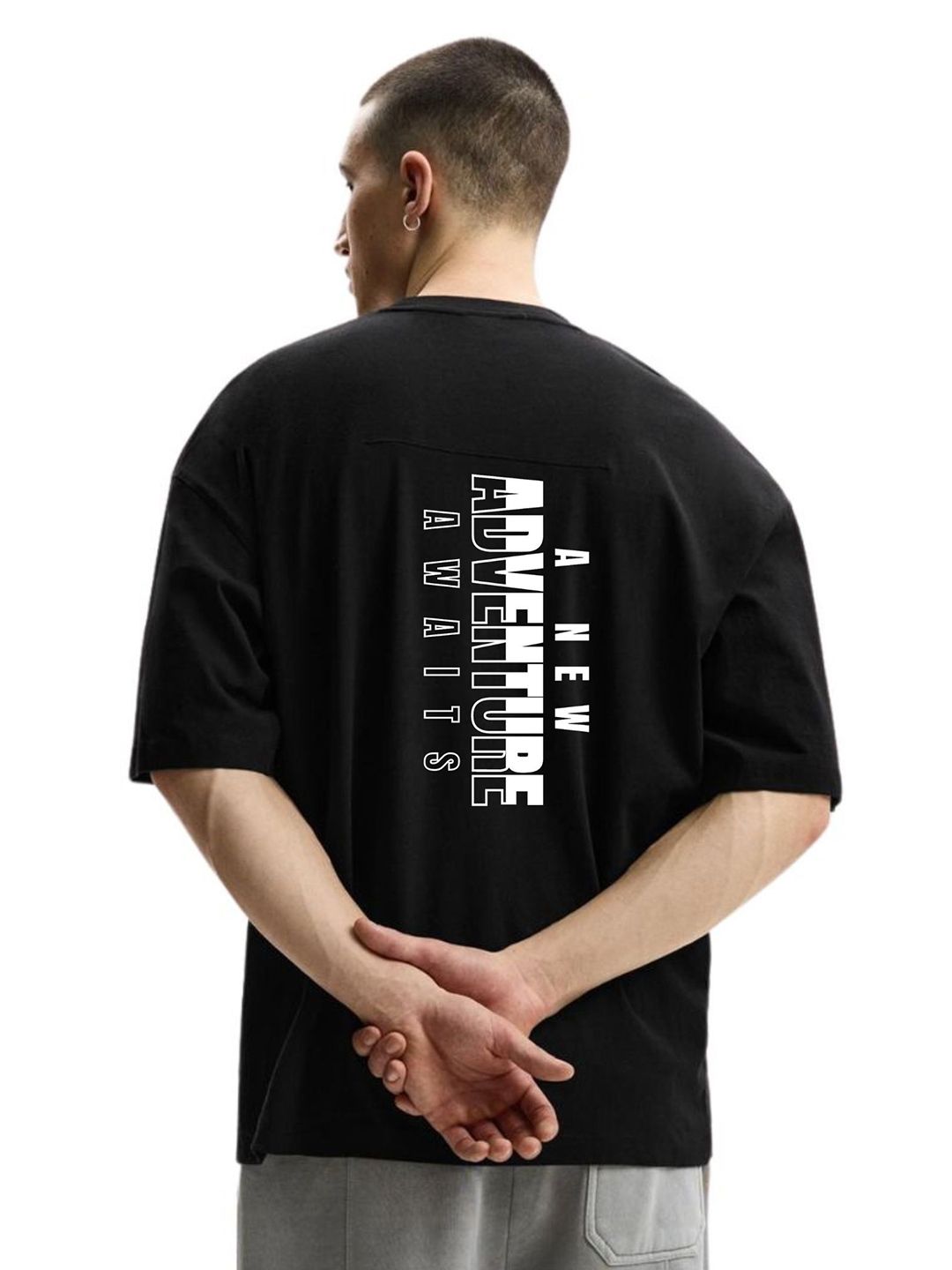 Fashnobic Men Typography Printed Round Neck Cotton Oversized T-shirt
