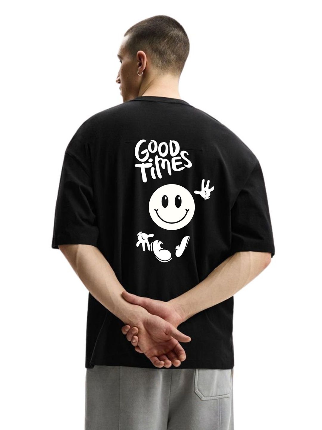Fashnobic Men Typography Printed Round Neck Cotton Oversized T-shirt