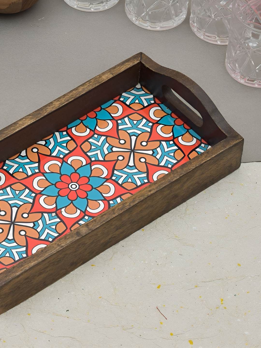 Myntra Elegant Homes Brown Printed Wooden Easy & Clean Serving Tray