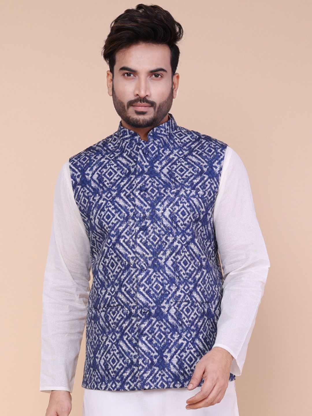 W & G Embroidered Mandarin Collar Nehru Jacket