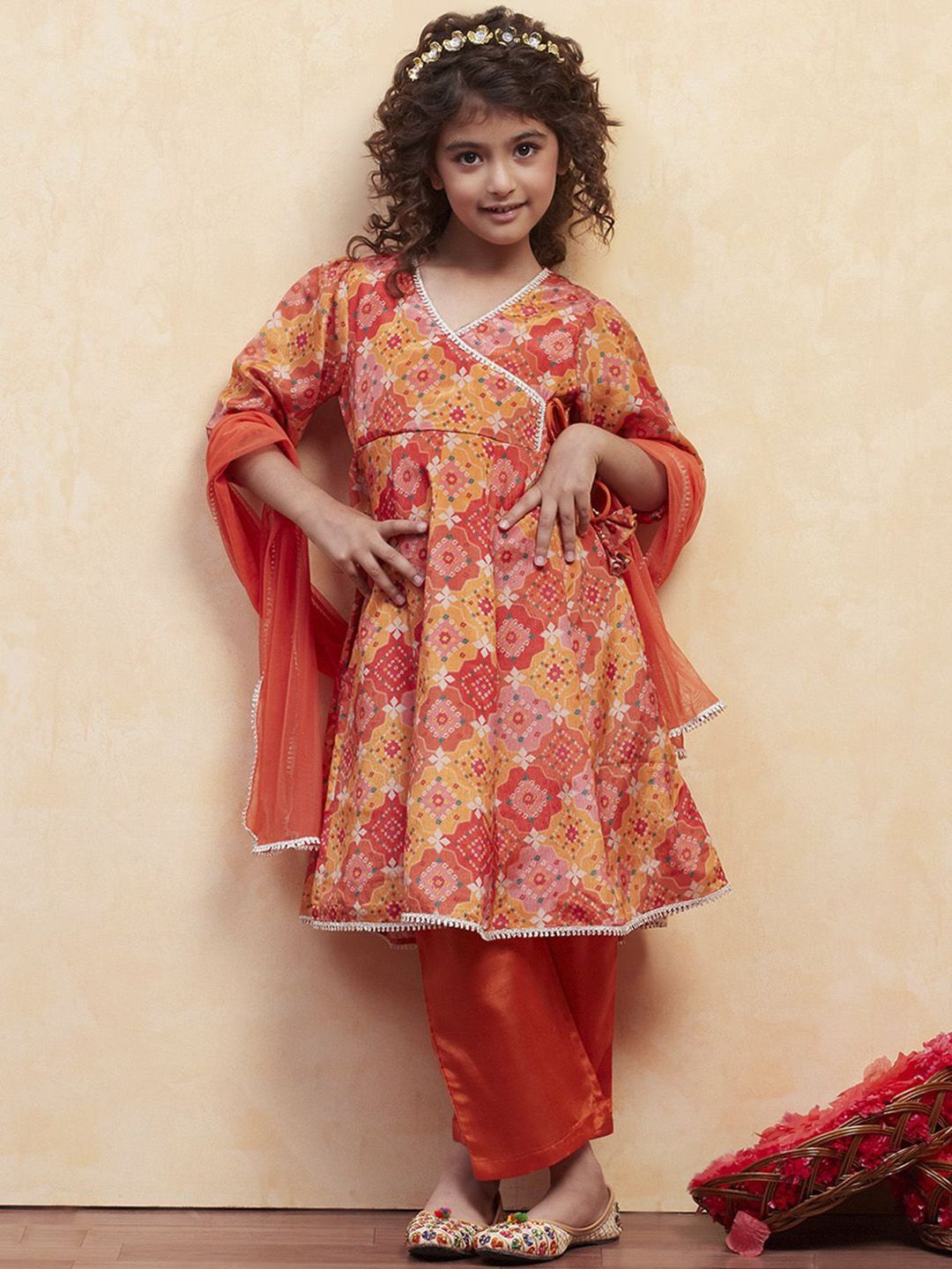 Biba Biba Girls Ethnic Motifs Printed Anarkali Kurta With Trouser And Dupatta
