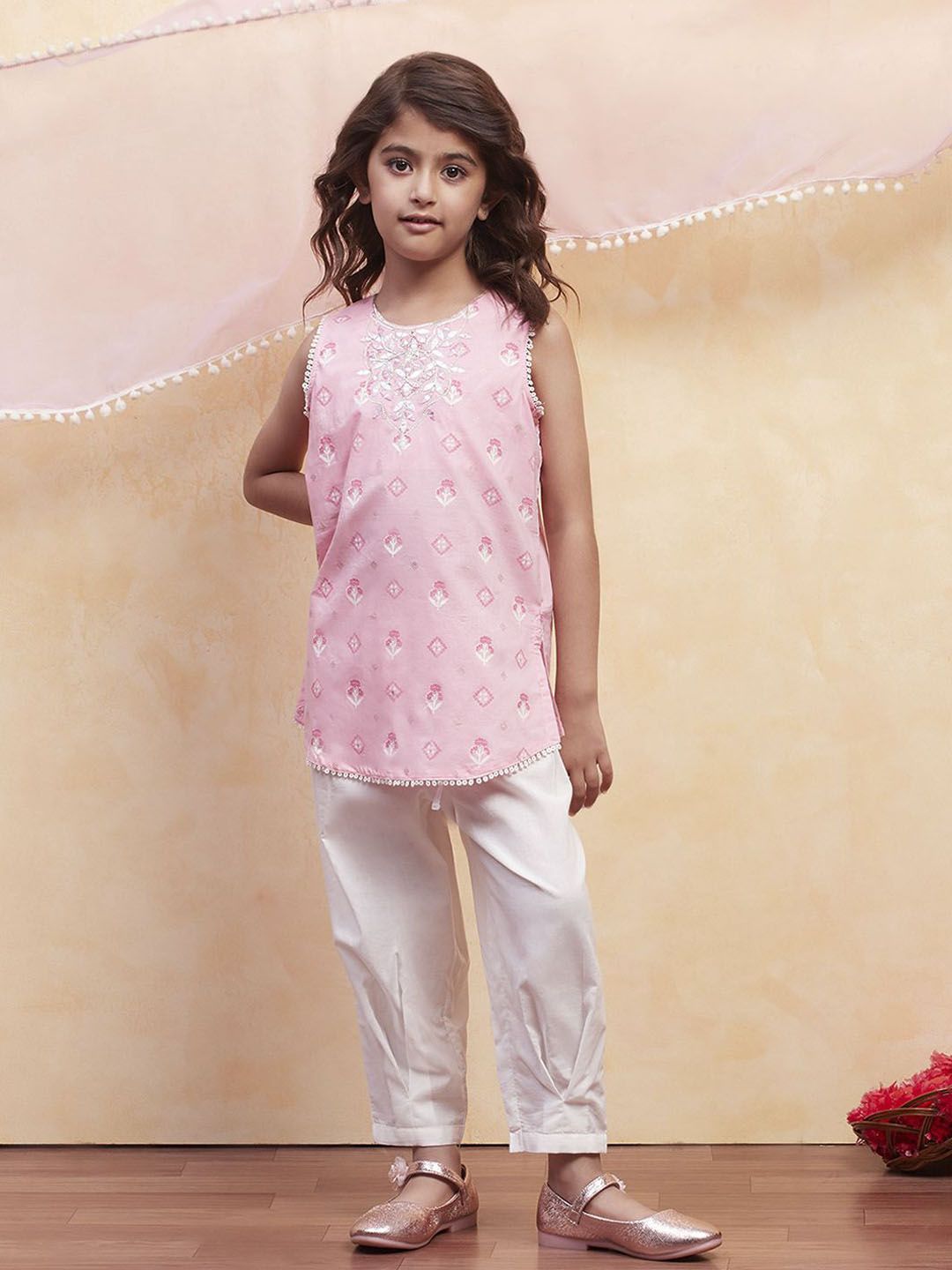 Biba Girls Floral Printed Pure Cotton Straight Kurta With Salwar And Dupatta