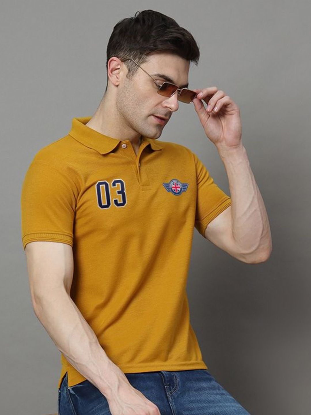 SZN Men Polo Collar Moisture Wicking Applique T-shirt