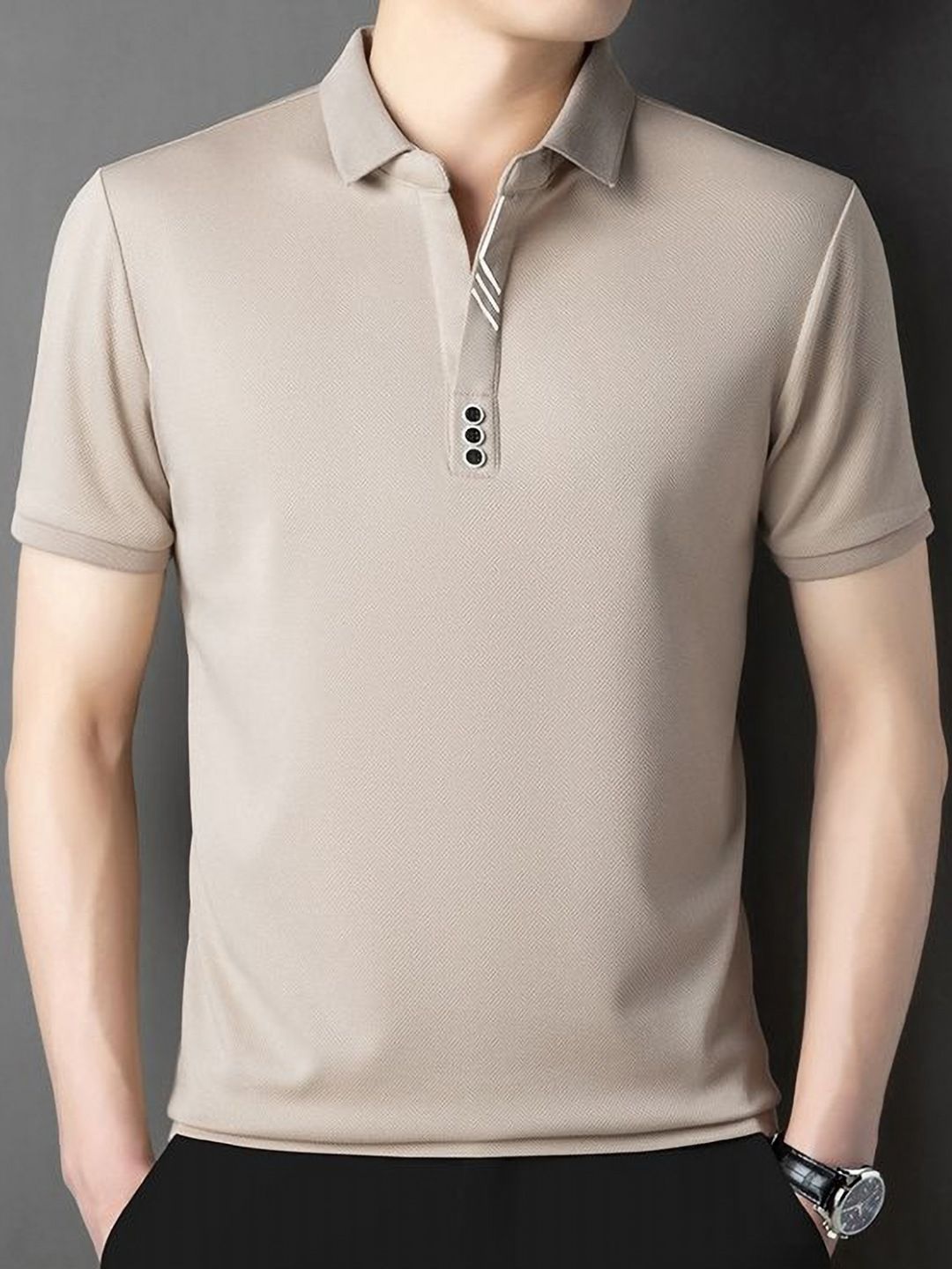 StyleCast x Revolte Men Polo Collar Raw Edge T-shirt