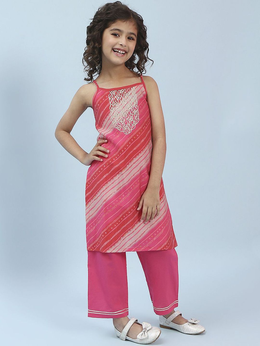 Biba Girls Striped Printed Kurta with Palazzo