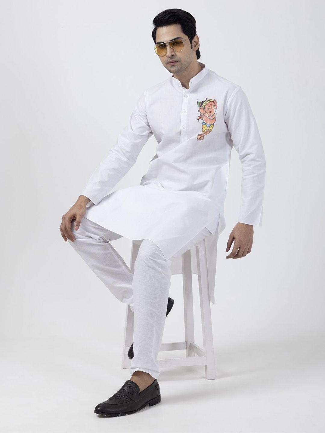 DEVOILER Ethnic Motifs Printed Band Collar Straight Kurta