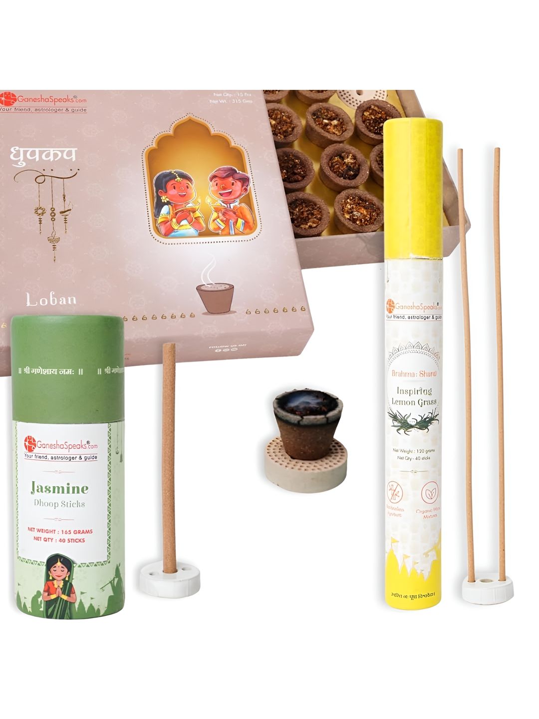 GaneshaSpeaks Wood 3 Piece Scented Ganesh Chaturthi Incense Sticks