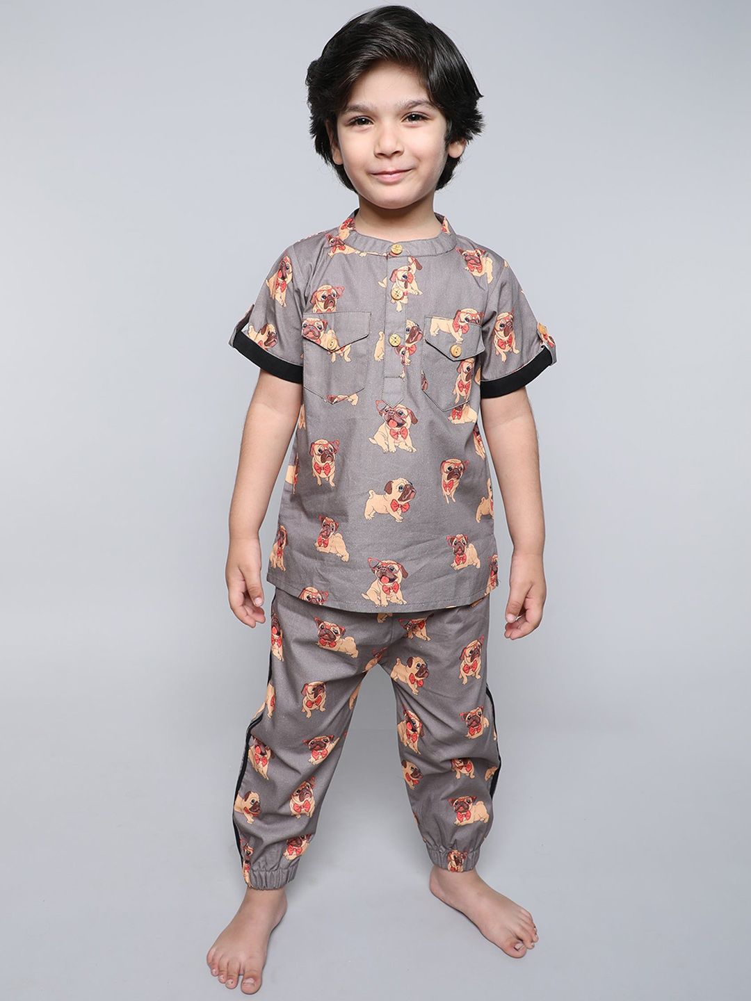 Little Clothings Boys Snuggle Pugs Graphic Printed Night suit