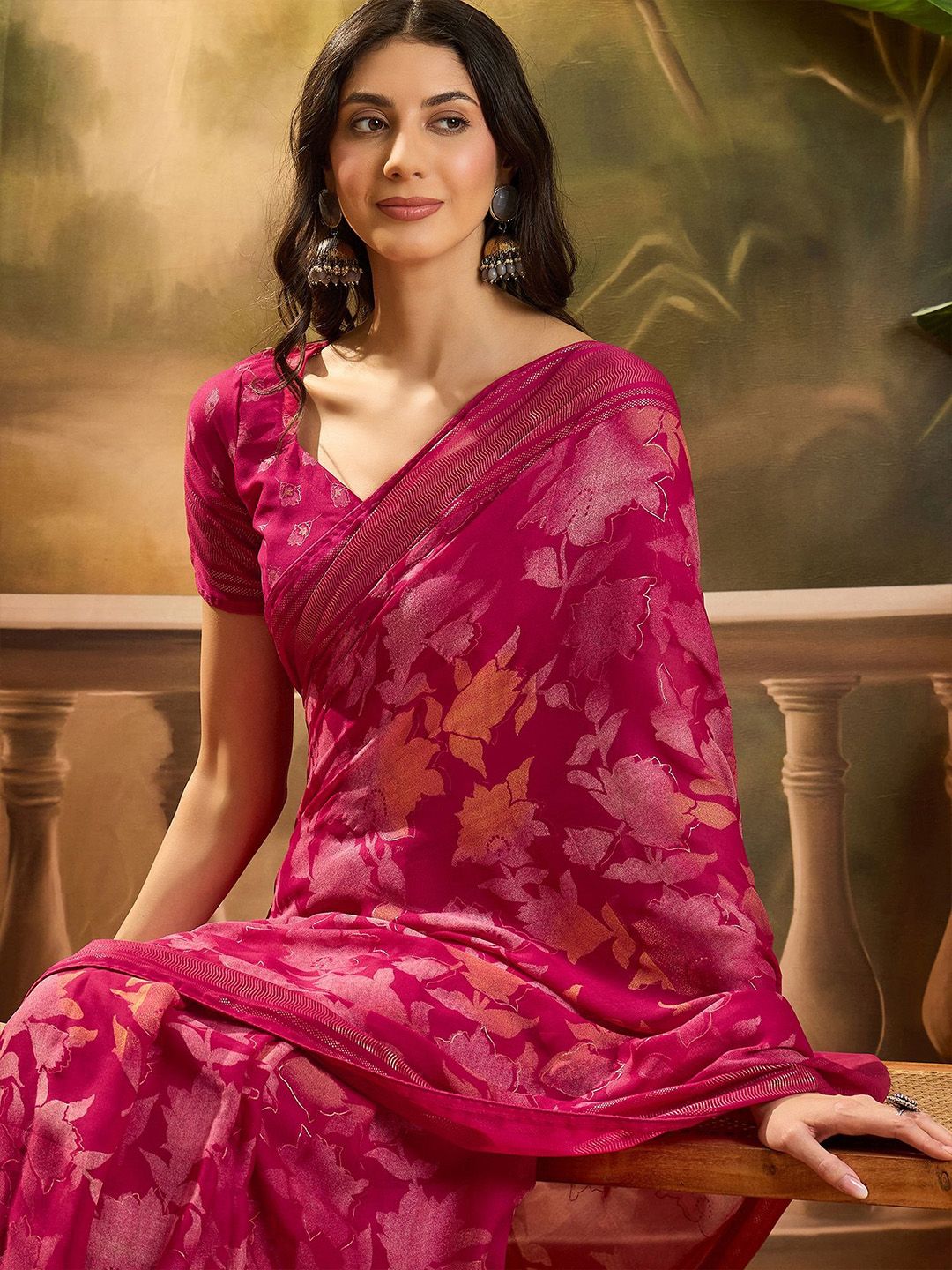 Sangria Floral Printed Saree with Unstitched Blouse Price in India