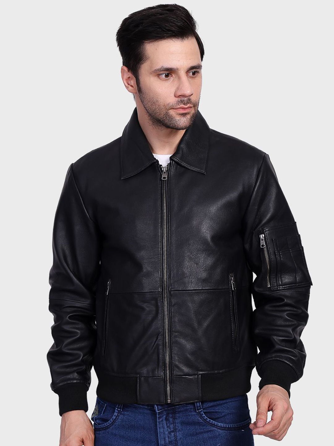 Justanned Solid Leather Jacket
