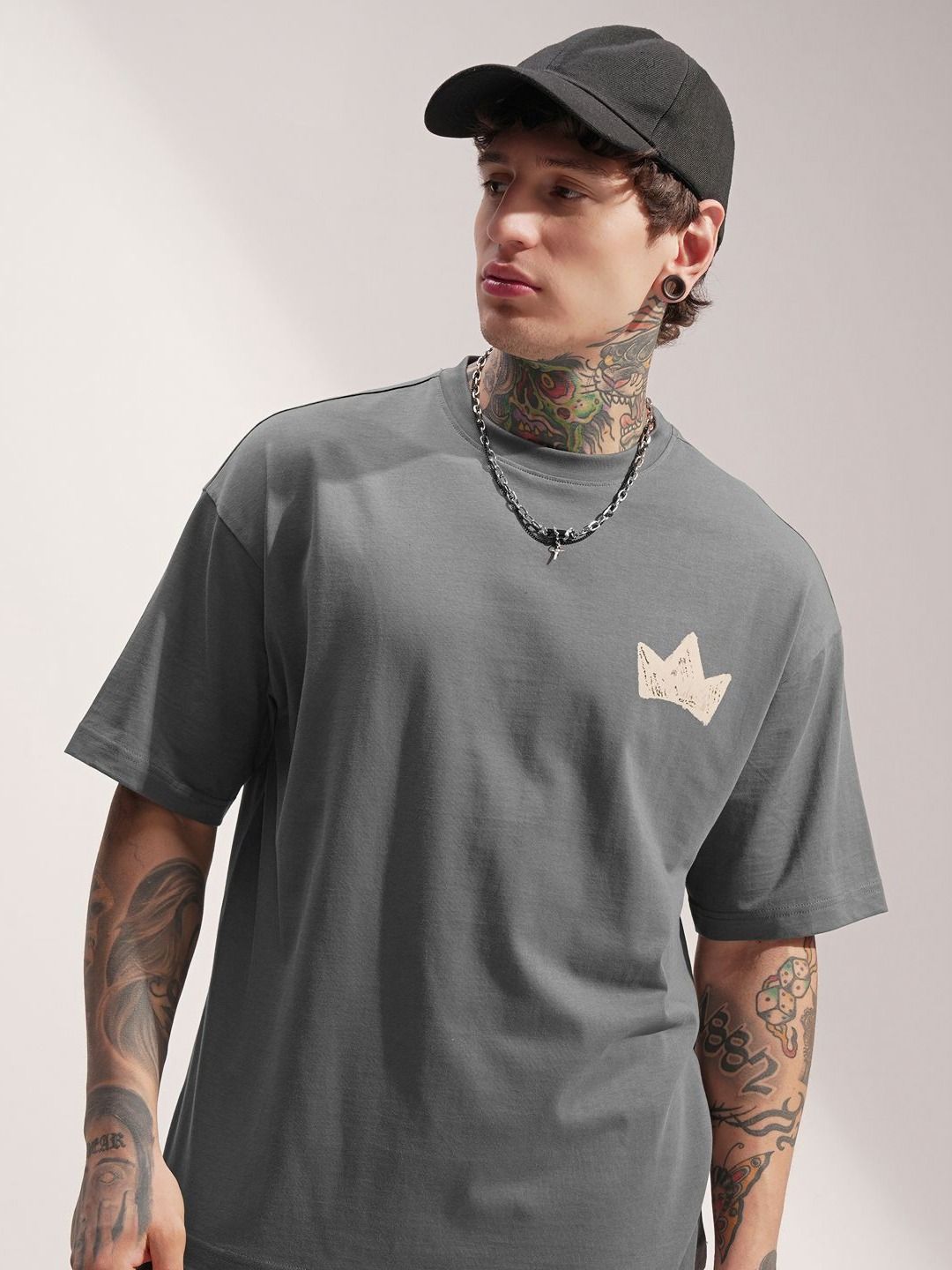 HIGHLANDER Men Graphic Printed Round Neck Cotton Oversized T-shirt
