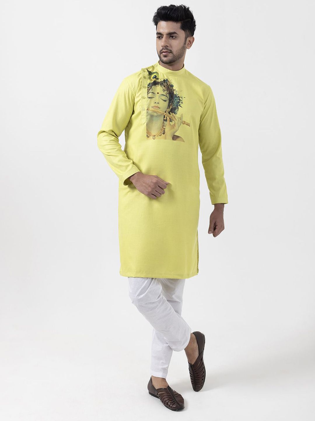 DEVOILER Men Ethnic Motifs Printed Cotton Collar Kurta