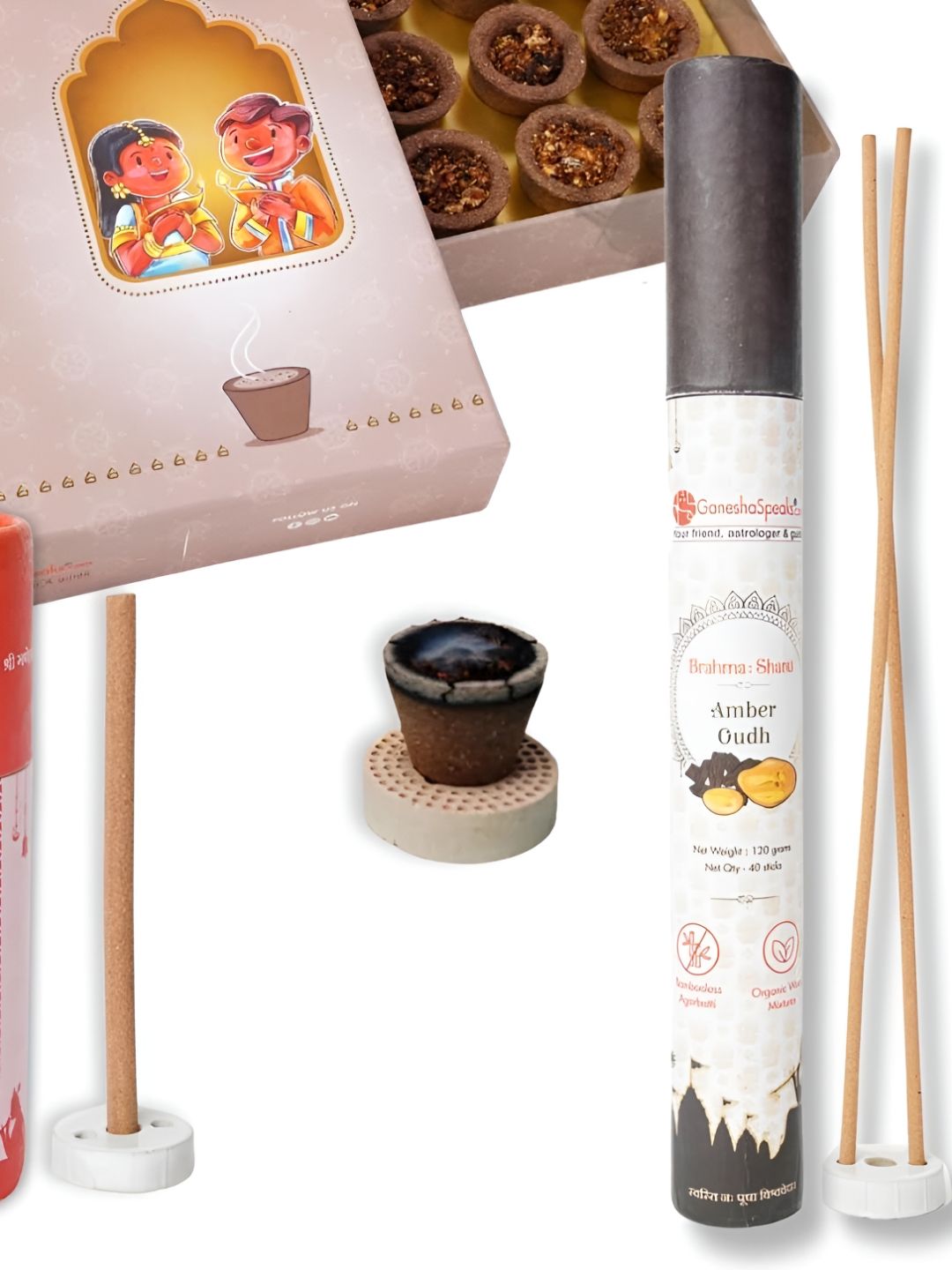 GaneshaSpeaks Wood 3 Piece Chemical-Free Ganesh Chaturthi Incense Sticks