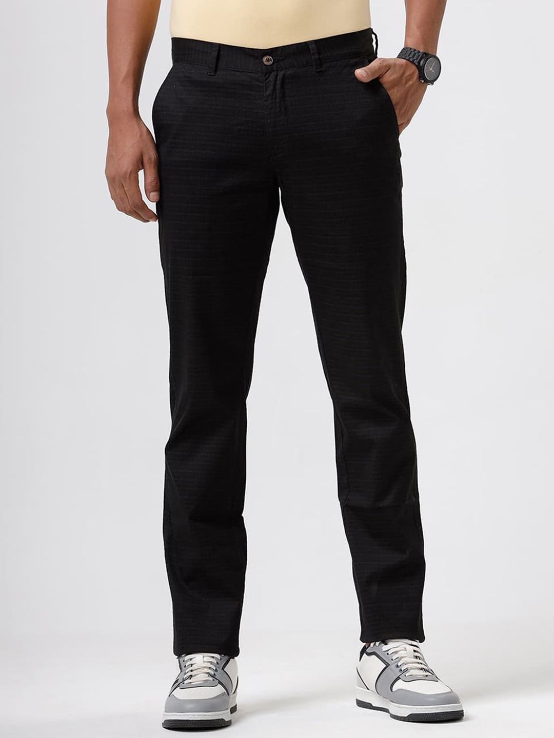 Basics Men Solid Relaxed Straight Leg Tapered Fit Trousers