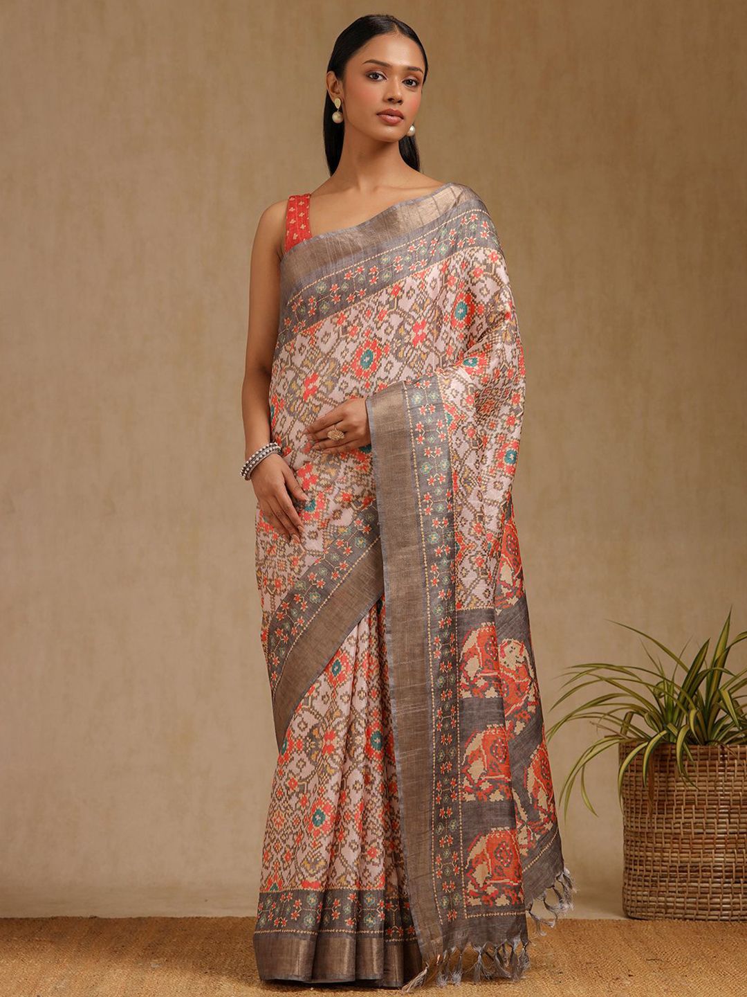 Soch Soch Ethnic Motifs Zari Pochampally Saree With Blouse Piece