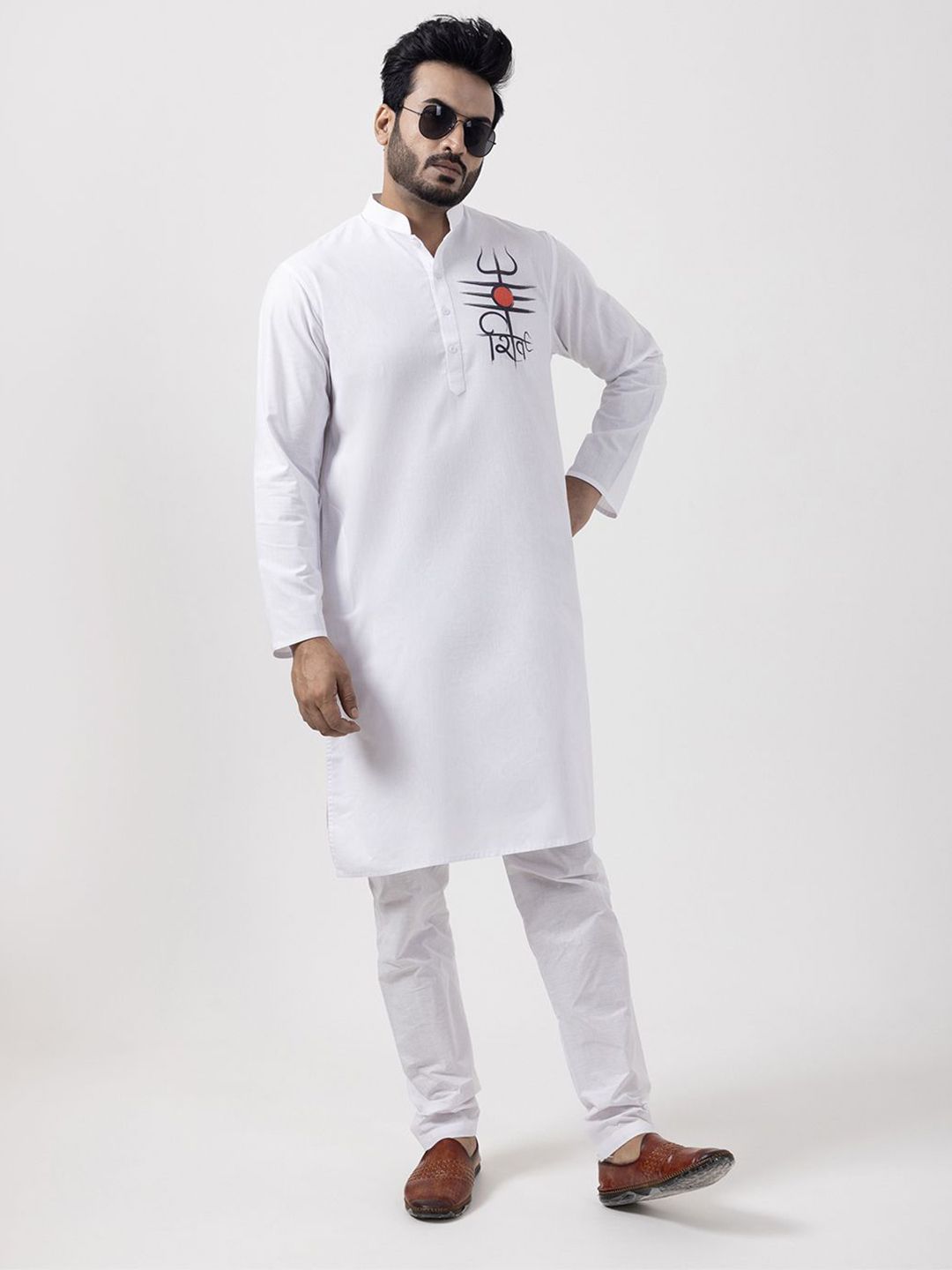 DEVOILER Men Ethnic Motifs Printed Mandarin Collar Cotton Kurta