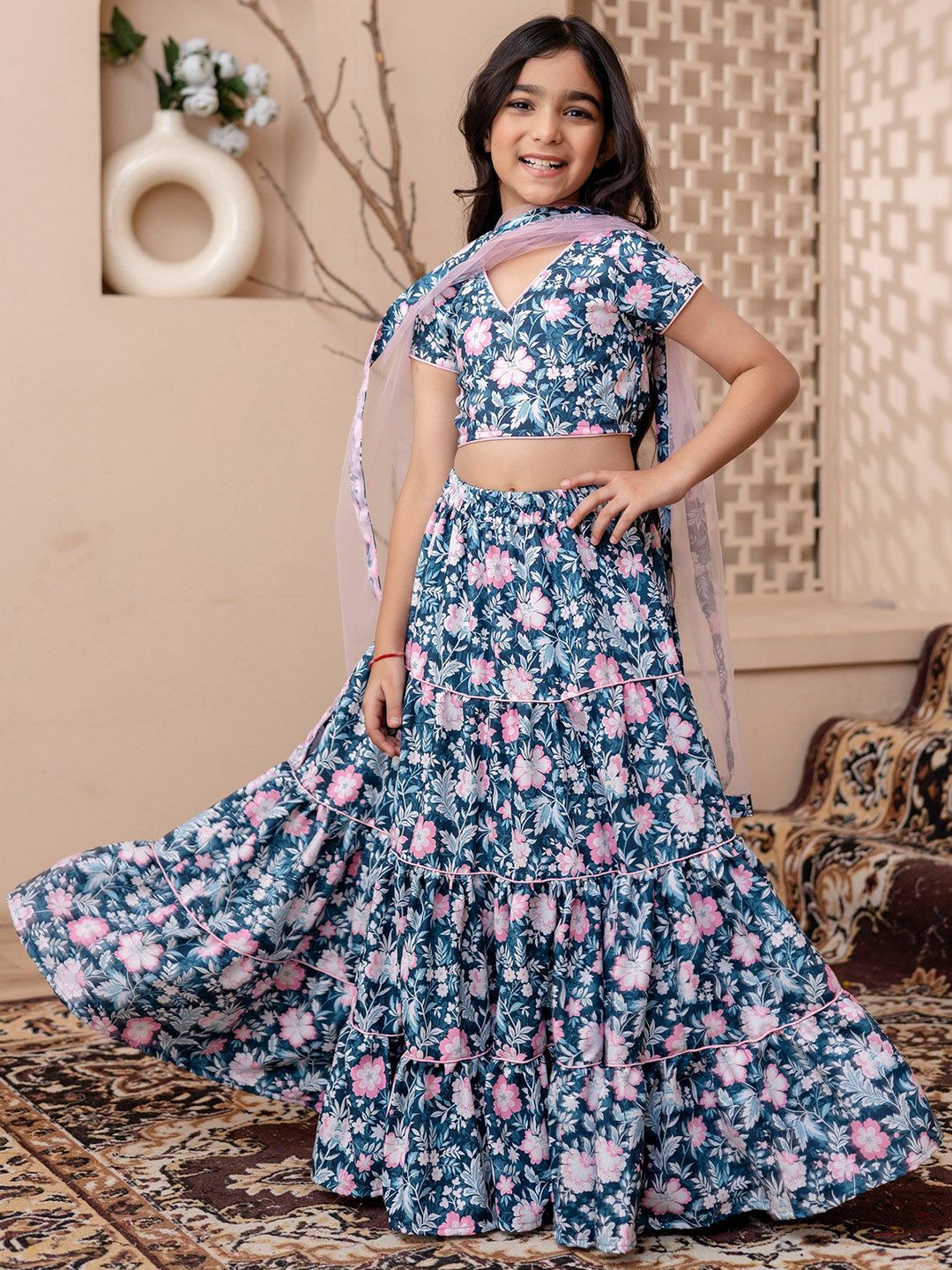 Sangria Girls Printed Pure Cotton Lehenga Choli With Dupatta