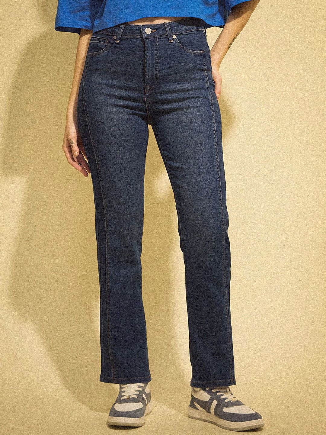 Flying Machine Women Straight Fit High-Rise Light Fade Stretchable Jeans