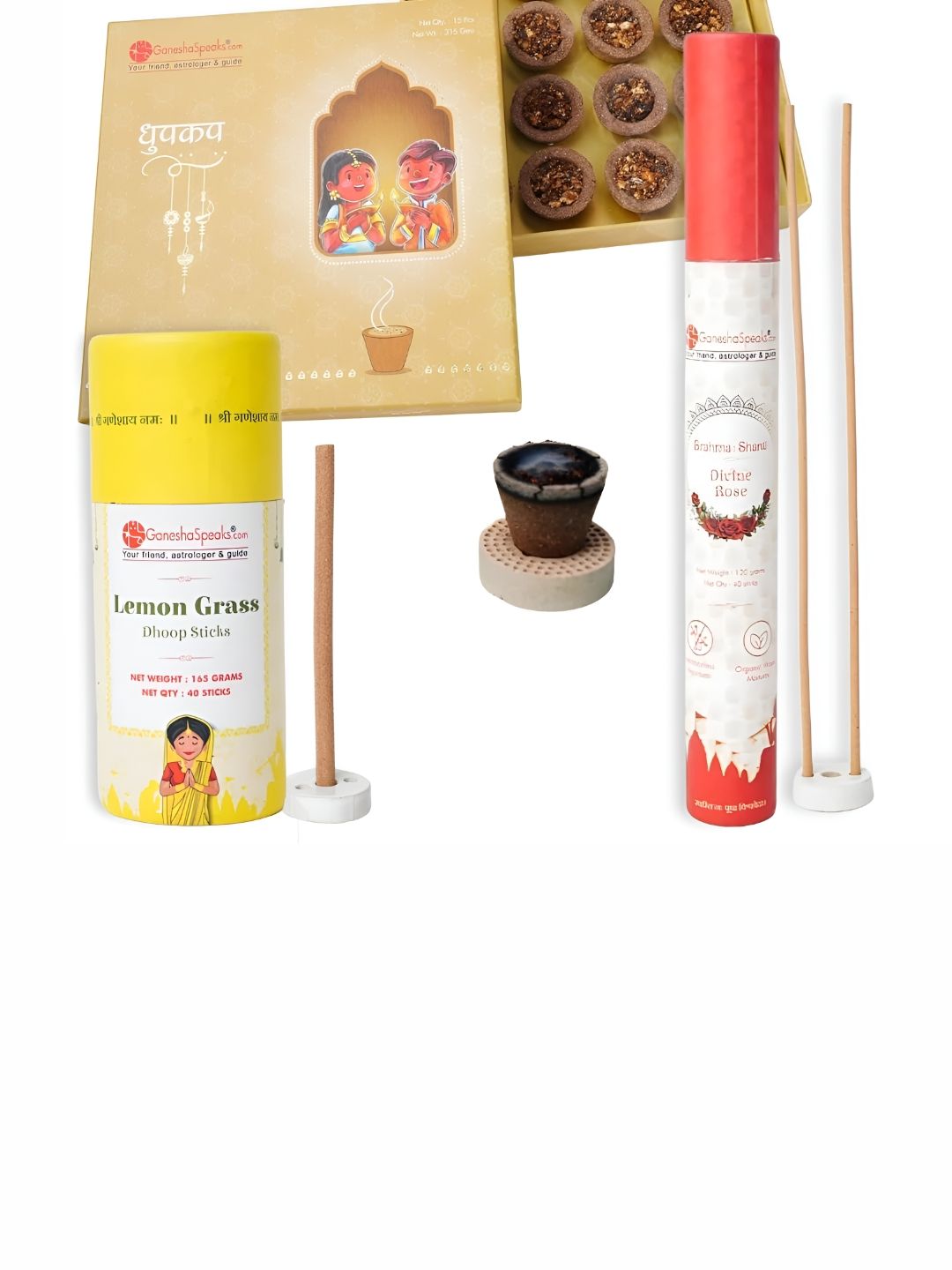 GaneshaSpeaks Wood 3 Piece Scented Ganesh Chaturthi Incense Sticks