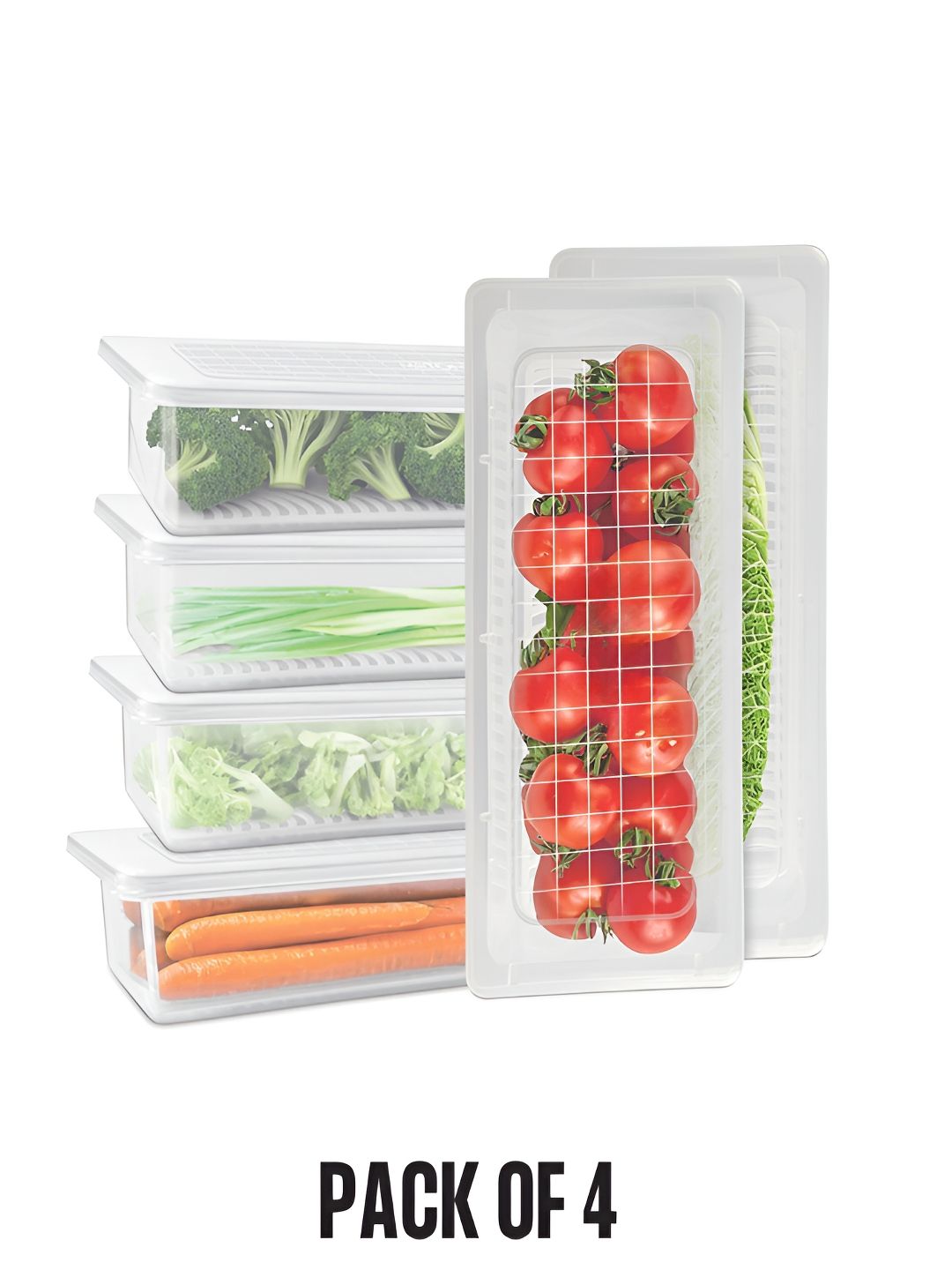 Aura Set of 4 Transparent Airtight Plastic Fridge Storage Containers 1500 ml
