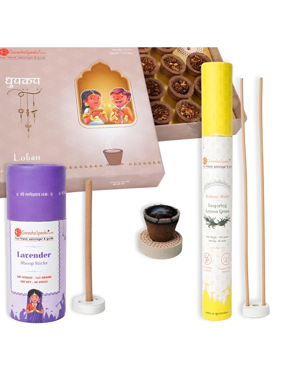 GaneshaSpeaks Wood 3 Piece Scented Ganesh Chaturthi Incense Sticks