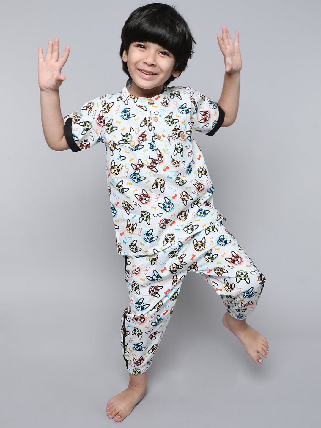Little Clothings Doggy Dazzle Boys Pure Cotton Printed Night suit