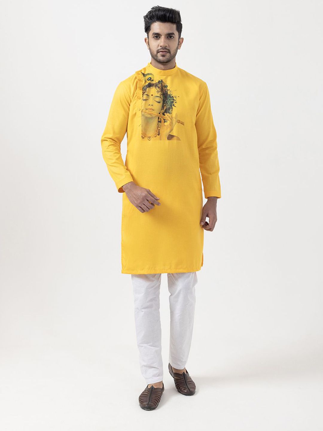 DEVOILER Men Ethnic Motifs Printed Cotton Collar Kurta