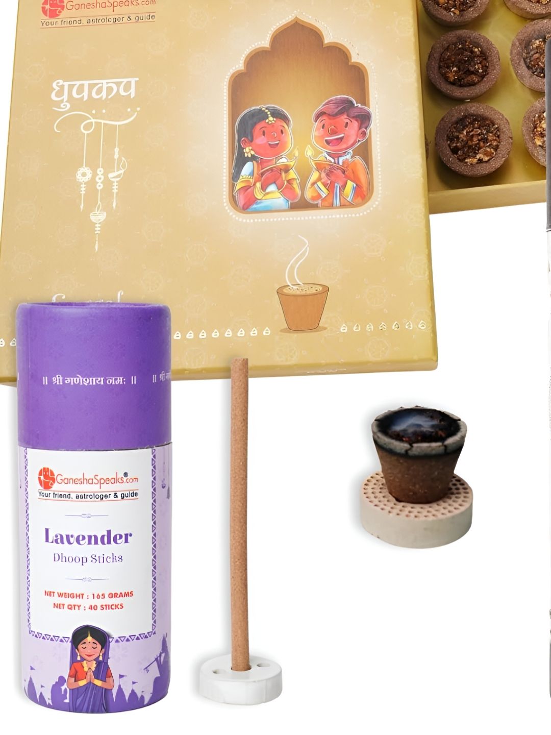 GaneshaSpeaks Lavender Wood 3 Piece Chemical-Free Ganesh Chaturthi Incense Sticks