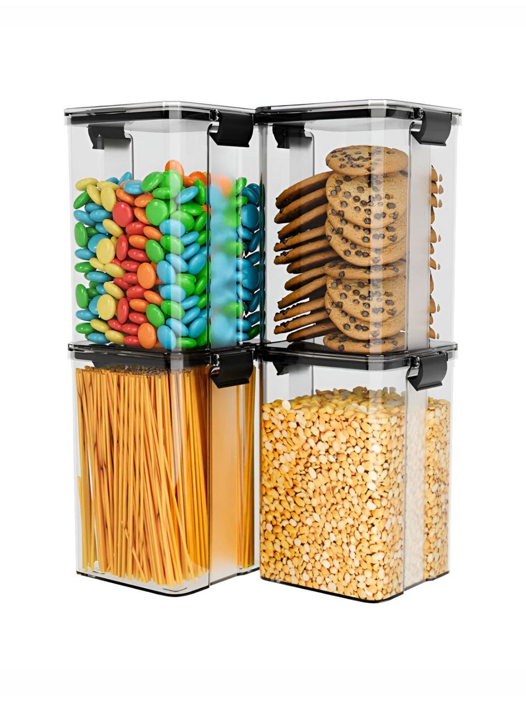 Aura Set of 4 Black Airtight Plastic Kitchen Storage Containers 1100 ml