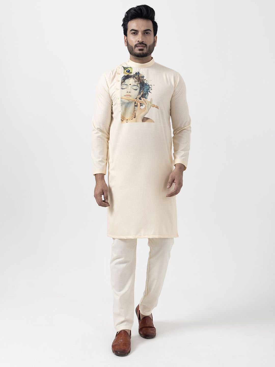 DEVOILER Men Ethnic Motifs Printed Cotton Collar Kurta