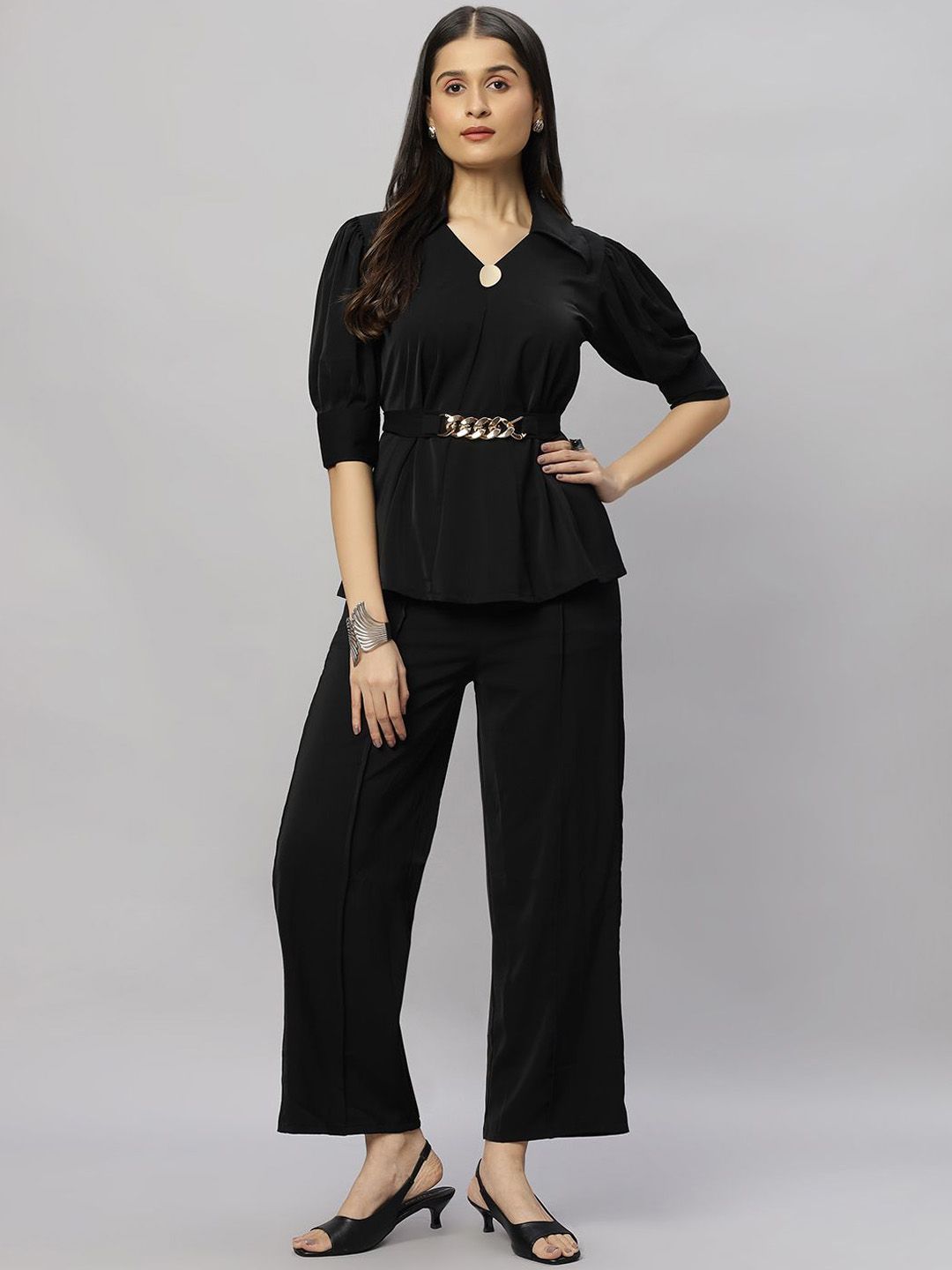 Elara Luxe V Neck Top With Trousers Co-Ords