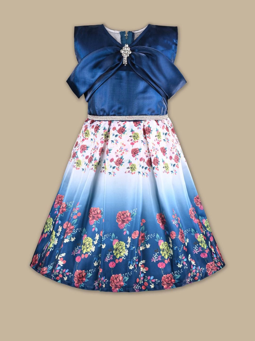 Girls Floral Print Sleeveless  Fit and Flare Frock Dress