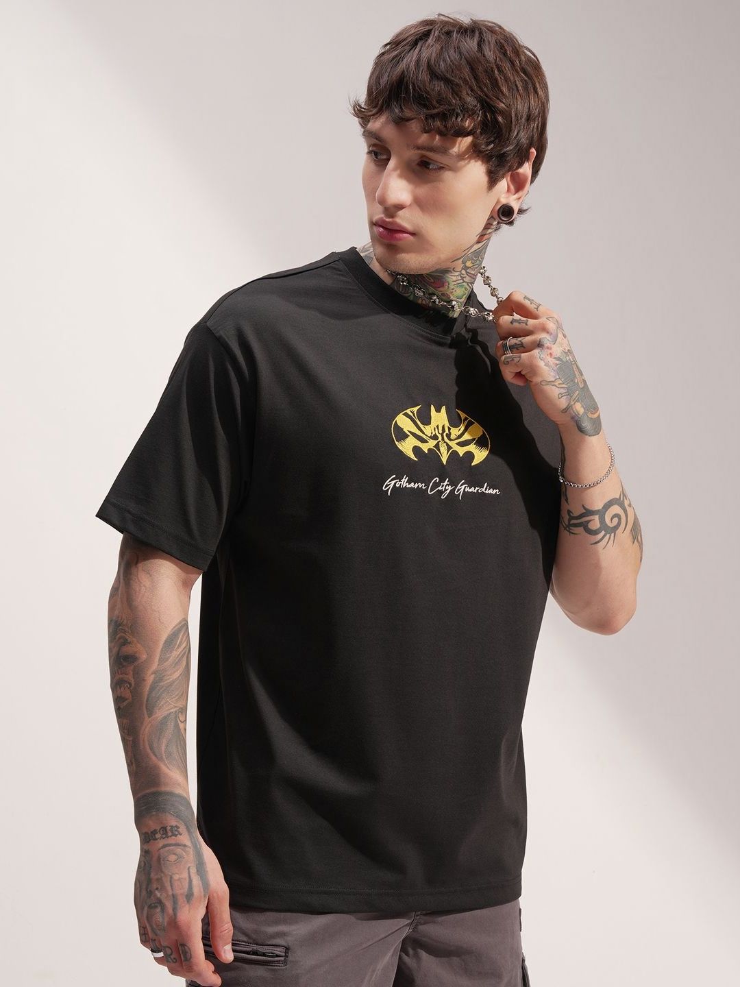 HIGHLANDER Men Batman Graphic Printed Round Neck Relaxed Fit T-shirt