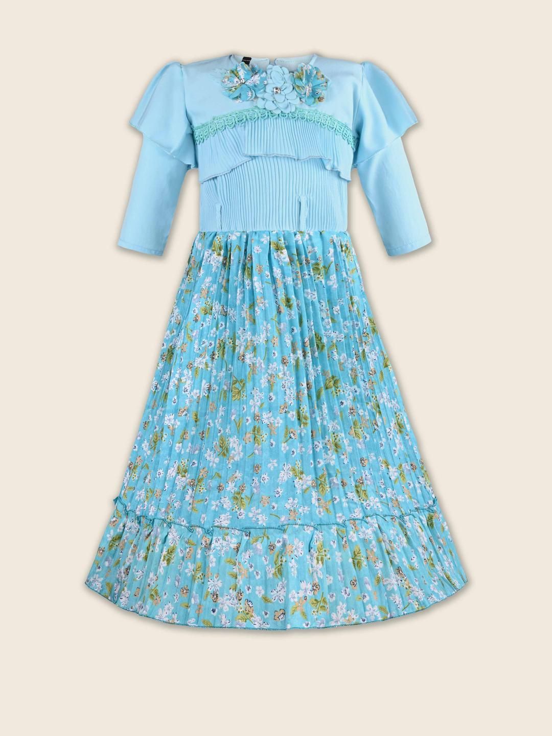 Girls Floral Print Full Sleeve Fit and Flare Frock Dress