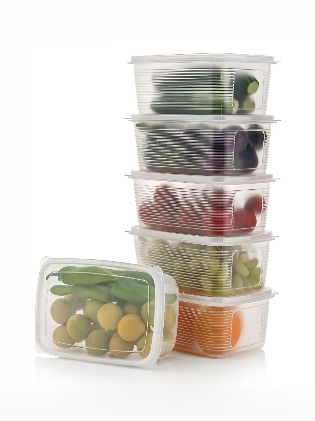 Aura Set of 6 Transparent Airtight Plastic Fridge Storage Containers 1800 ml