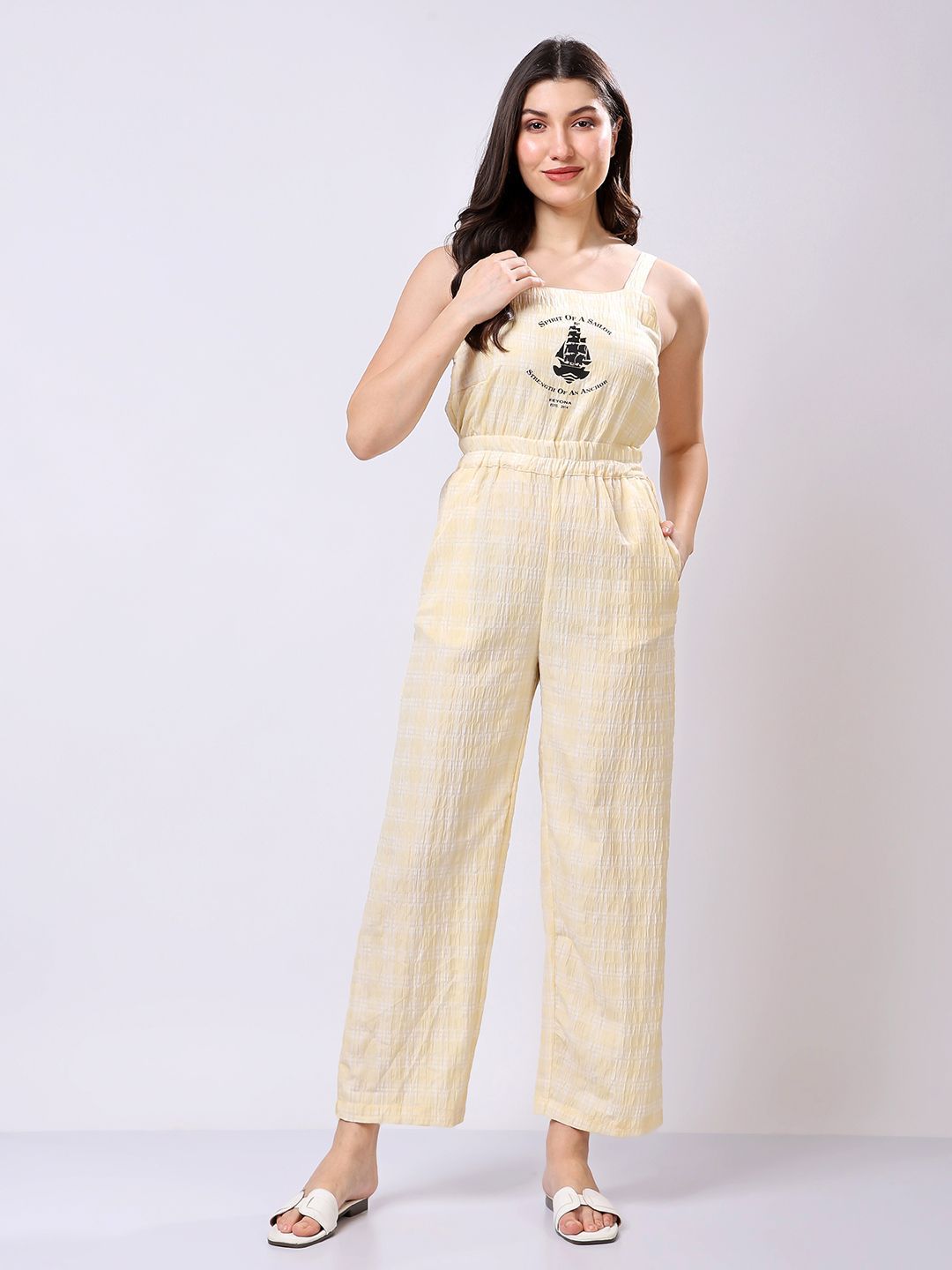 RANGRIWAZ Women Checked Shoulder Straps Fashion Jumpsuits