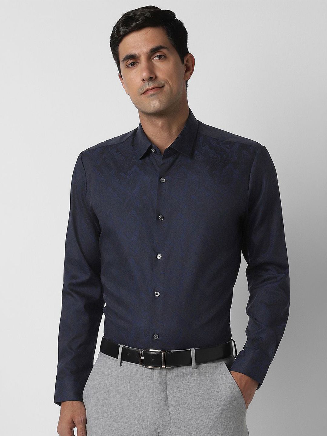 Peter England Elite Printed Spread Collar Slim Fit Cotton Formal Shirt